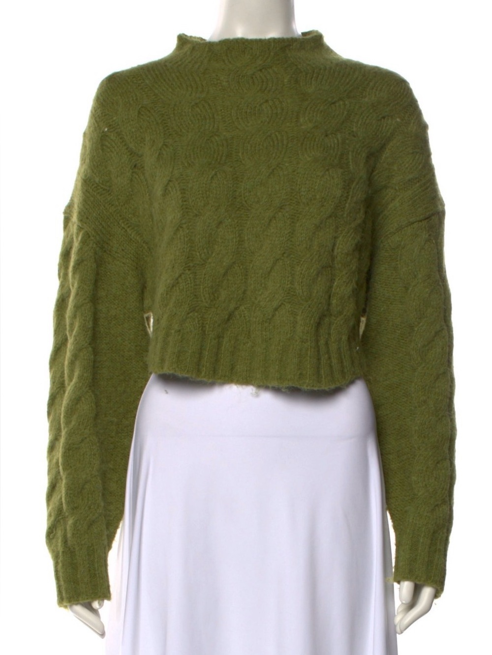 Cult Gaia Calla Green Fuzzy Cable Knit Cropped Sweater Medium